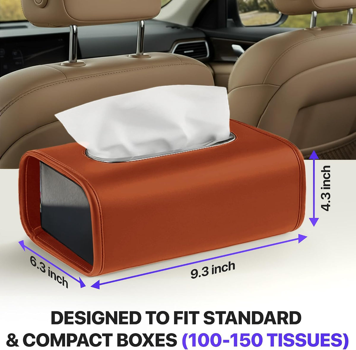 Lucrum Extra Large Car Tissue Holder - PU Leather Tissue Box Cover