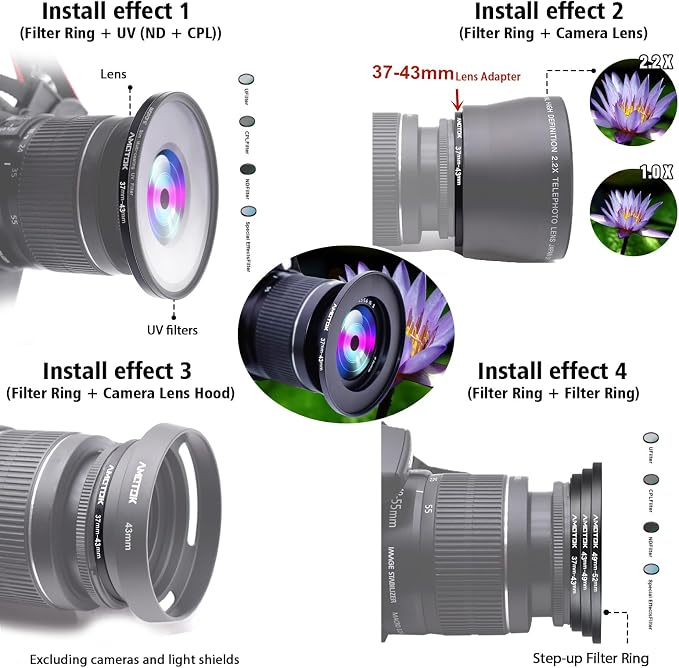37mm Lens to 43mm Camera Lens Adapter, 37mm to 43mm Filter Step-up Ring Adapter