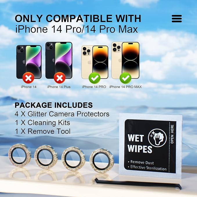 Misea for iPhone 14 Pro/iPhone 14 Pro Max Camera Lens Protector Bling, 9H