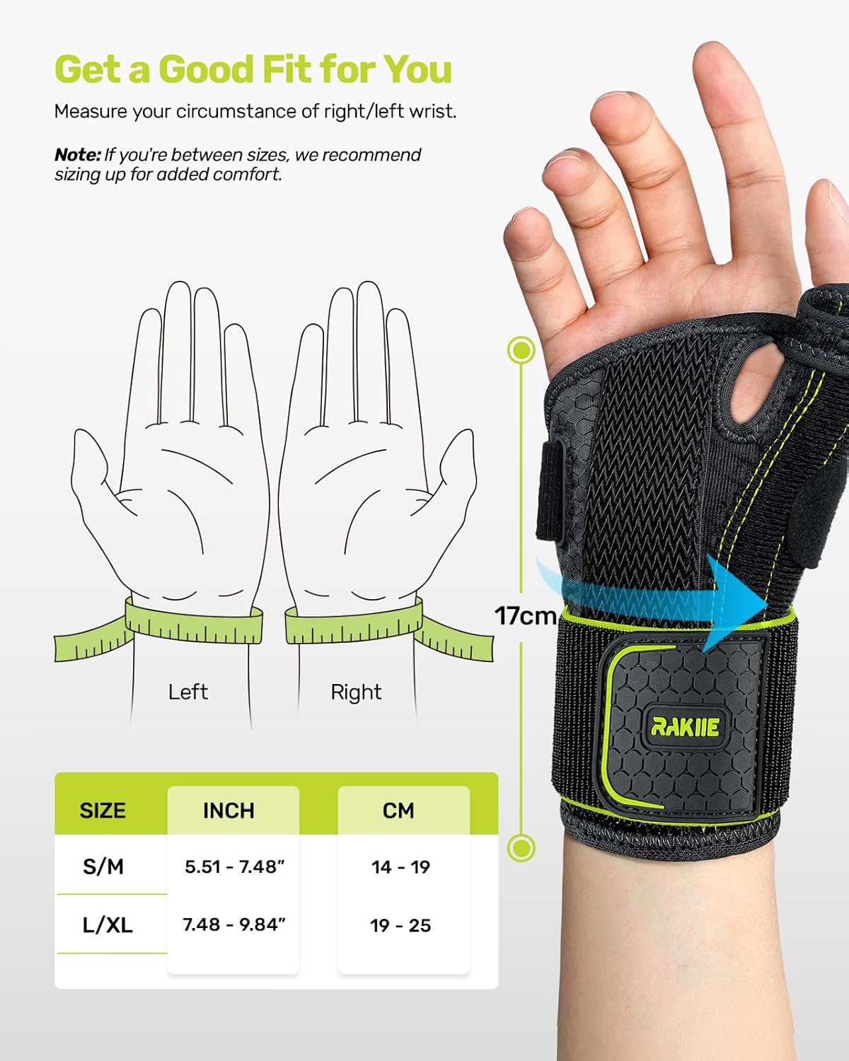 Rakiie Right Hand Wrist Brace - Lightweight Soft Support for Carpal Tunnel Relief | Yellow L/XL