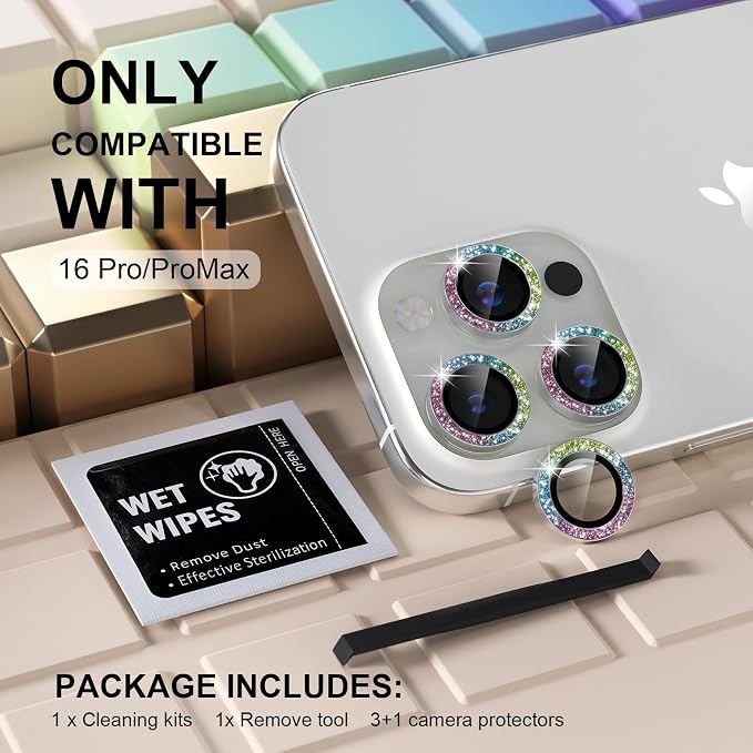 Misea Compatible for iPhone 16 Pro/iPhone 16 Pro Max Camera Lens Protector Bling