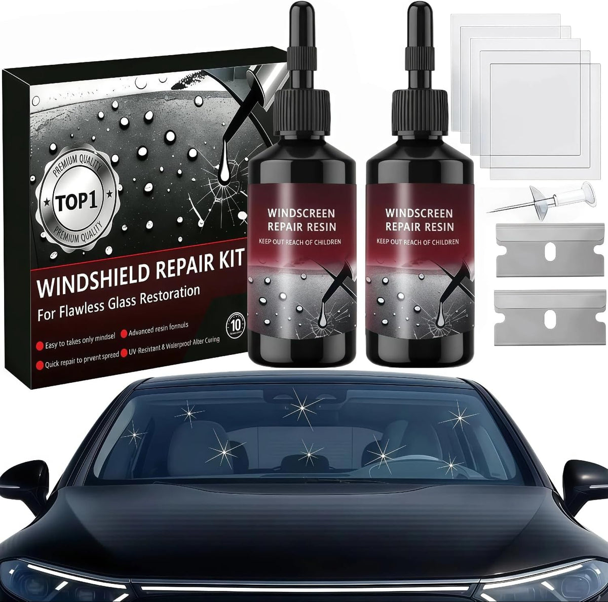 Windshield Repair Kit, 5Min Quick-Repair Nano Glass Repair Fluid. Suitable for Repairing car Windows, Rearview Mirrors and Glass.-New 2Pack