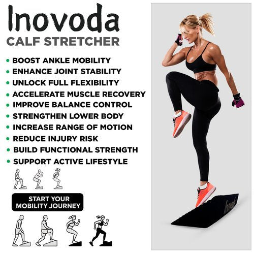 Inovoda Calf Stretch Board I Slant Board For Calf Stretching & Calf Raise Block for Relief of Plantar Fasciitis, Achilles Tendonitis & Calf Tightness | Calf Stretcher with 5 Resistance Bands & Carry Bag I Ankle Balance Board & Ankle Exerciser Strengthener