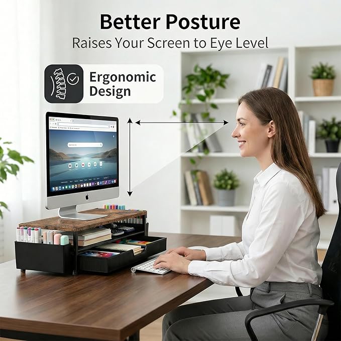 ECOLOVI Desk Organizer and Accessories, 2-Tier Computer Monitor Stand Rise
