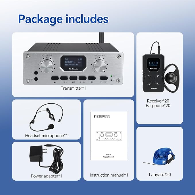Retekess TT119 Assistive Listening System, Church Translation System