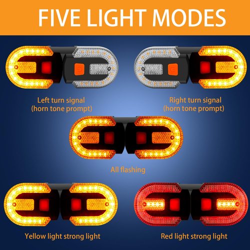 Bike Turn Signals, Turn Signals for ebike with Horn, Bike Tail Light 5 Modes Waterproof Strobe Front and Rear Bike Lights, USB Charging Remote Control Splited/Integrated. (2pcs Lights)