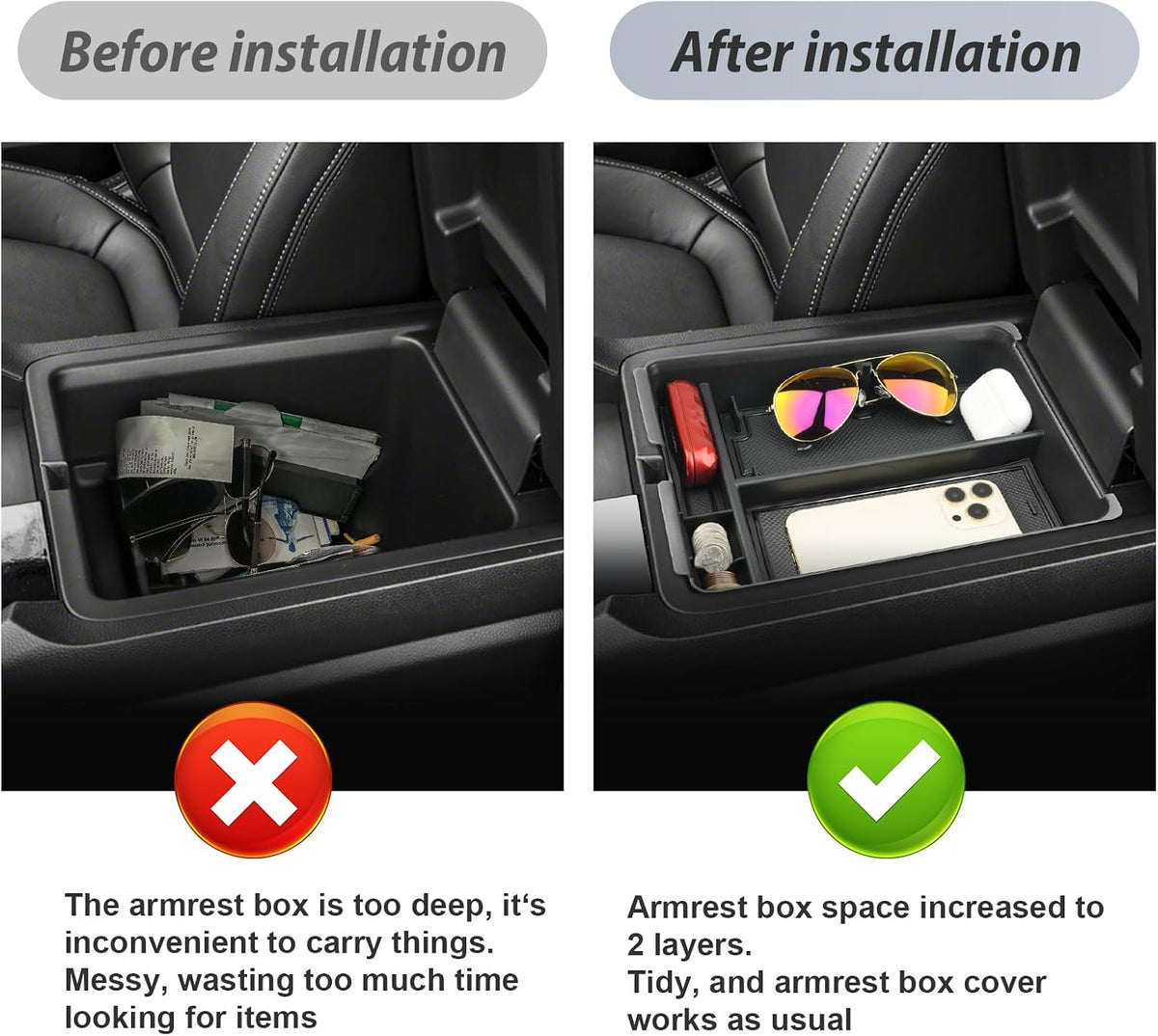 SKTU for 2025 2026 Honda Pilot Center Console Organizer 2023-2026 Pilot/ 2024-2026 Passport Armrest Tray 2025 2026 Passport Console Tray 2024 2025 2026 Pilot Accessories with Sunglasses Holder (Black)