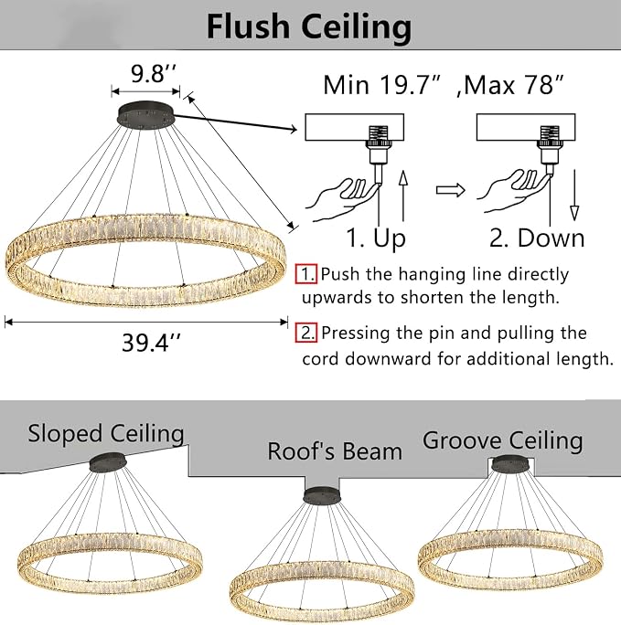 HAIXIANG Modern Crystal Chandelier Dimmable Large Ring LED Pendant Lights