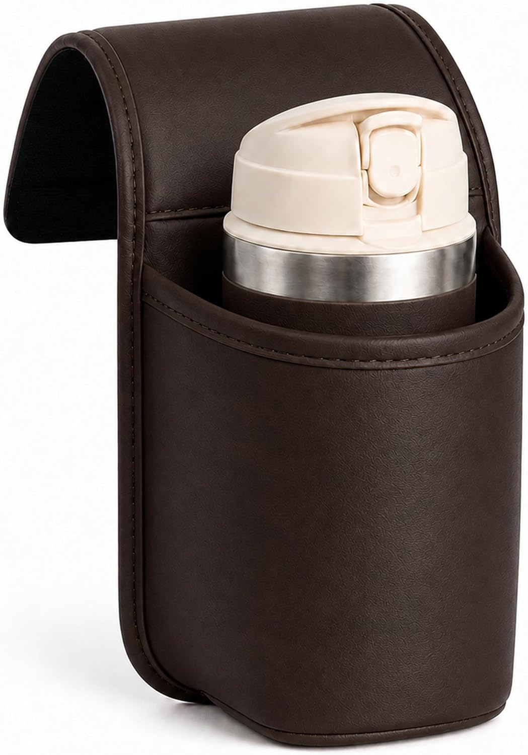 Leather Car Door Cup Holder, Wide‑Mouth Opening Car Storage Pocket for Drinks & Phone，White