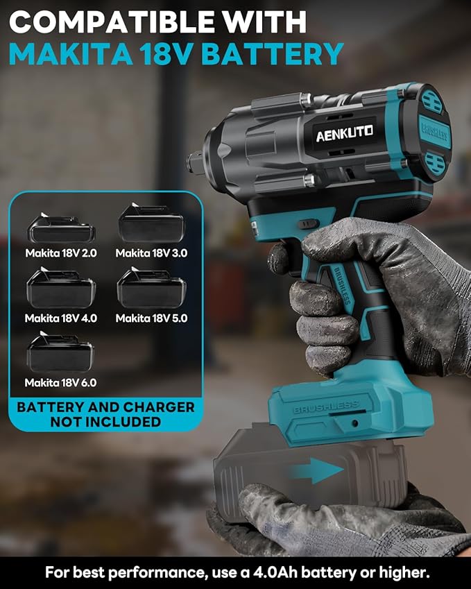 Cordless Impact Wrench for Makita 18V Battery,1500Nm (1106 Ft-Lbs) 1/2" Brushless Impact Gun, LED Work Light, 3-Speed High Torque Power Tool for Tire Removal, Rusted Bolts (No Battery)