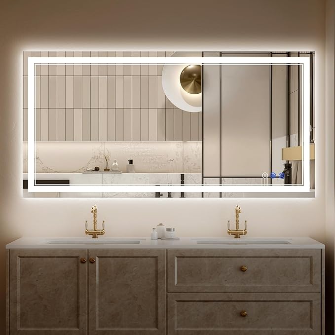 30"x55" LED Bathroom Mirror with Lights, Anti-Fog, Backlit + Front Lit, Dimmable, Led Vanity Mirror for Wall, Lighted Bathroom Mirror, 3 Colors, Shatter-Proof Tempered Glass