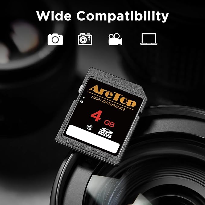 AreTop SD Card 4GB, 5 Pack Class 10 SDHC Memory Card, 5 Pack 4GB Full HD Video