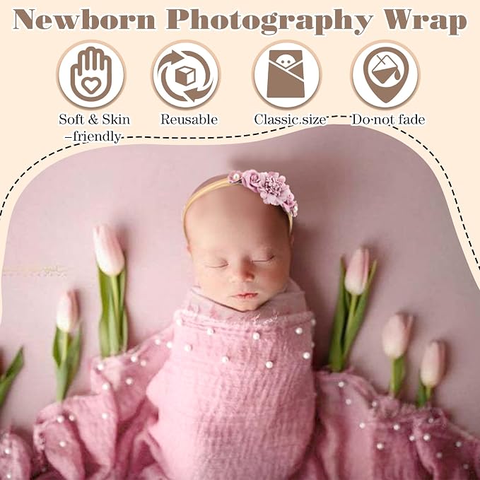 Buryeah 7 Pcs Baby Photoshoot Props Wrap Kit Includes 3 Pcs 66.9 x 35.4''
