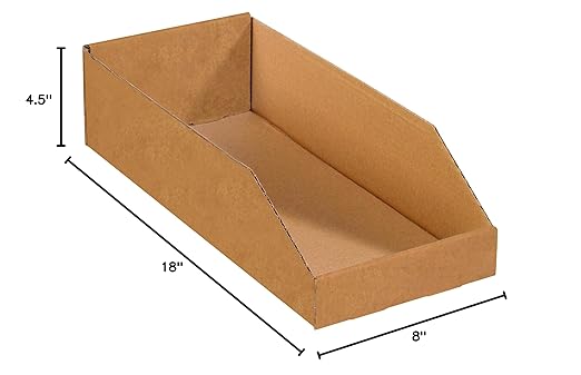 BOX USA BBINBWZ818K Open Top Bin Boxes, 8" x 18" x 4 1/2", Kraft (Pack of 50)