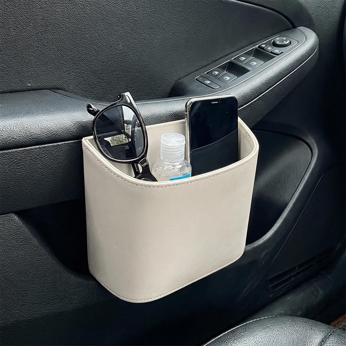 Leather Car Trash Can, Clip on Small Car Garbage Can, Waterproof Leakproof Back Seat Trash Bin, Multifunctional Vehicle Storage Organizer for Trucks, SUVs (Orange)