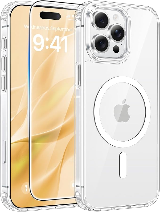FNTCASE for iPhone 15 Pro Case: Anti Yellowing Transparent Clear Magnetic Phone