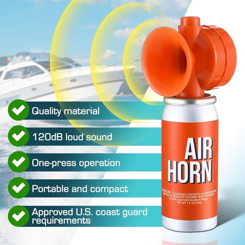 Air Horn 1.4oz - 122dB Loud Marine Safety Horn | Heard Up to 1/2 Mile, US Coast Guard Approved