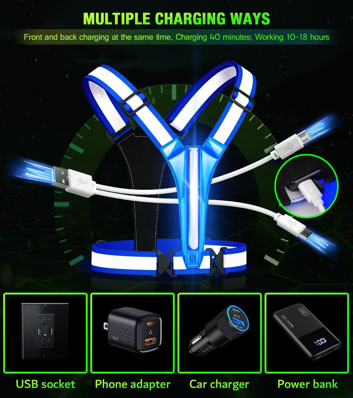 Skiennix LED Light Up Running Vest - High Visibility Reflective Gear for Night Runners | Rechargeable