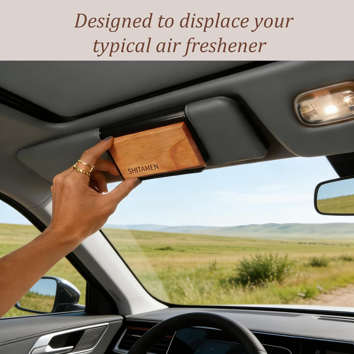Car Air Freshener Starter Kit - Wood Air Freshener for Visor Clip - Automotive Odor Eliminator - Long Lasting Scent - Scent Refill with Metal Visor Clip (Teak-Cabana-Amber-Black Currant Rose)
