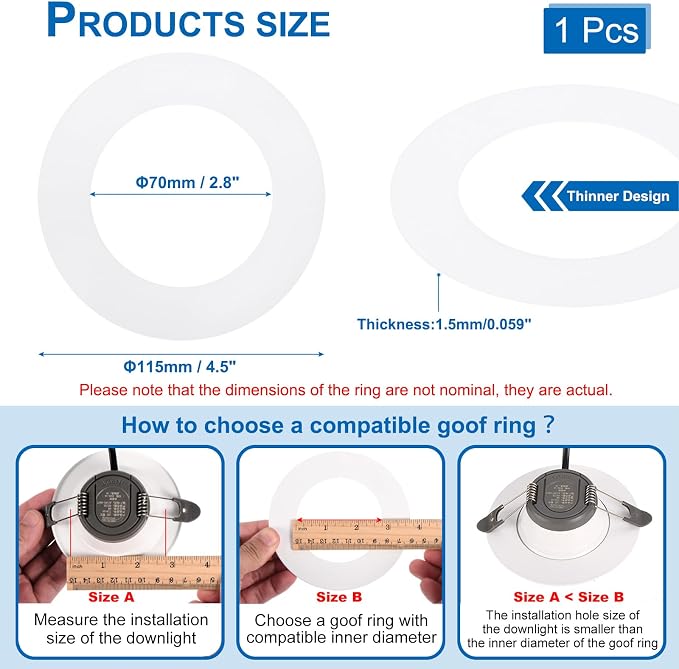 PATIKIL 2.8" ID 4.5" OD Plastic Trim Ring, Ceiling Light Goof Rings Matte