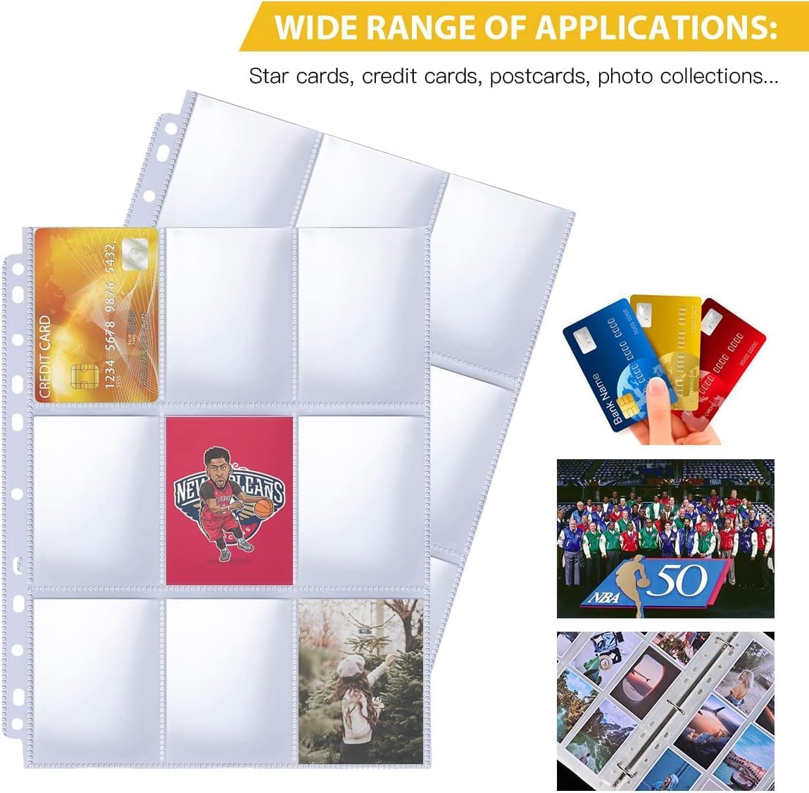 Skiennix 9 Pocket Page Protectors - 50 Pack Trading Card Sleeves for Baseball, MTG & More
