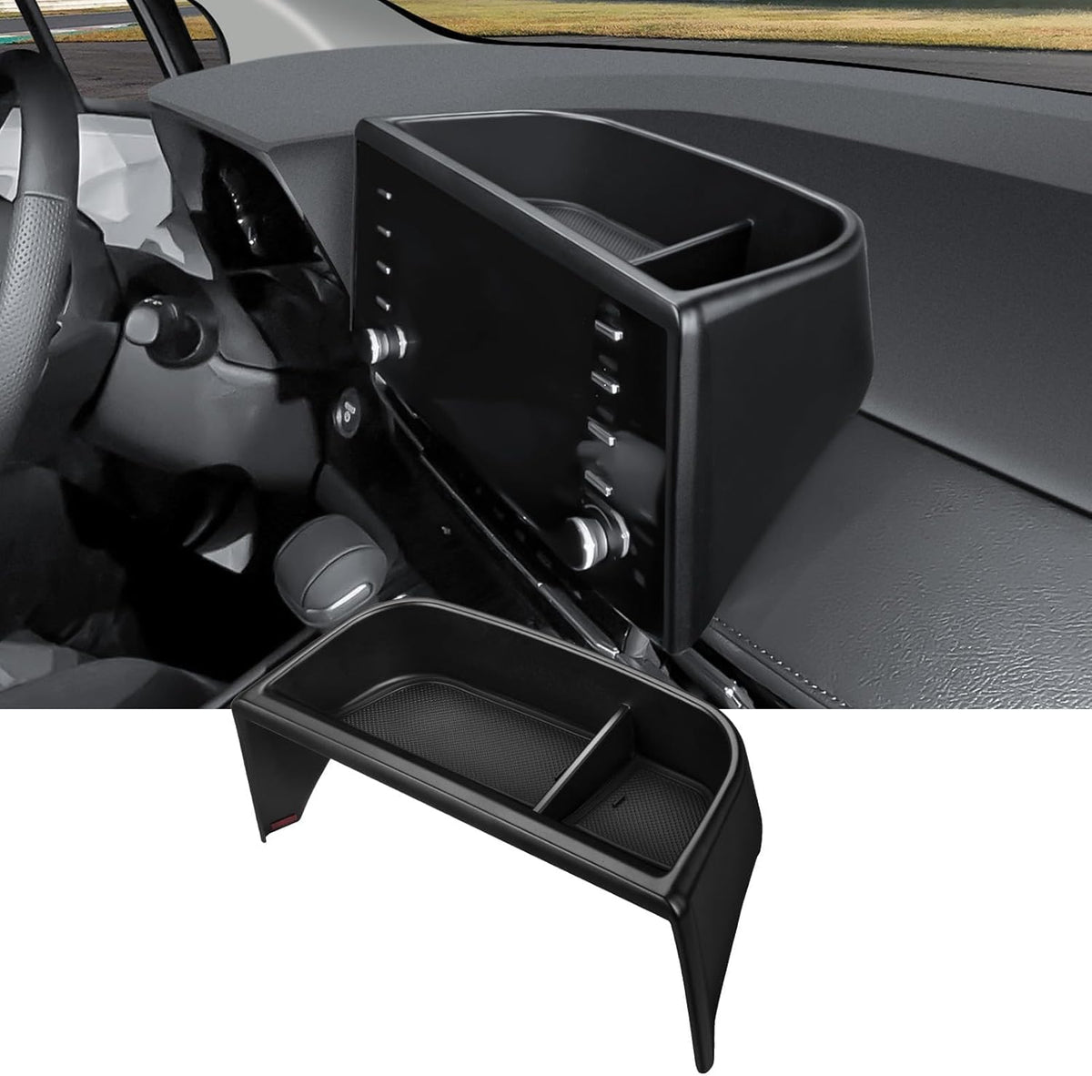 Ecarzo Dash Tray Phone Holder Compatible with 2021-2024 Toyota Sienna Interior Accessories, Hidden Storage Organizer Behind Screen Sunglass Tissue Holder（Not Fit 2025 Sienna）