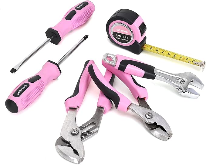 FASTPRO 7-Piece Pink Tool Kit, Household Tool Set for women, Basic Hand Tools for Home Maintenance & Repairing, Includes Small Tool Bag