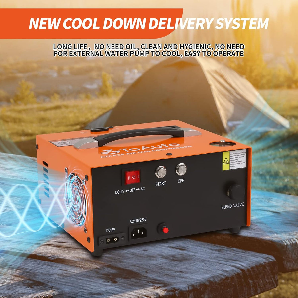 TOAUTO A2X PCP Air Compressor - Portable 4500Psi Auto-Stop Design for Paintball & Scuba Tanks