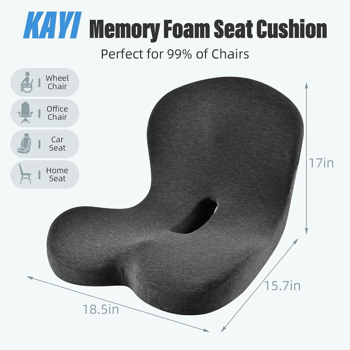 KAYI Memory Foam Seat Cushion with Lumbar Support Pillow One Piece, L-Shaped Ergonomic Design for Back Pain Relief, for Car, Truck and Office Chair (Dark Gray)