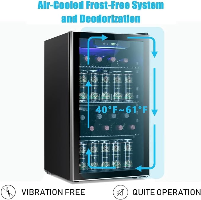 Antarctic Star Wine Cooler Cabinet Beverage Refrigerator 3.2cu.ft Black | 26 Bottle 130 Can capacity for wine, beer and soda, Clear Glass Door, Quiet, Digtal temp control, for home, office and bar