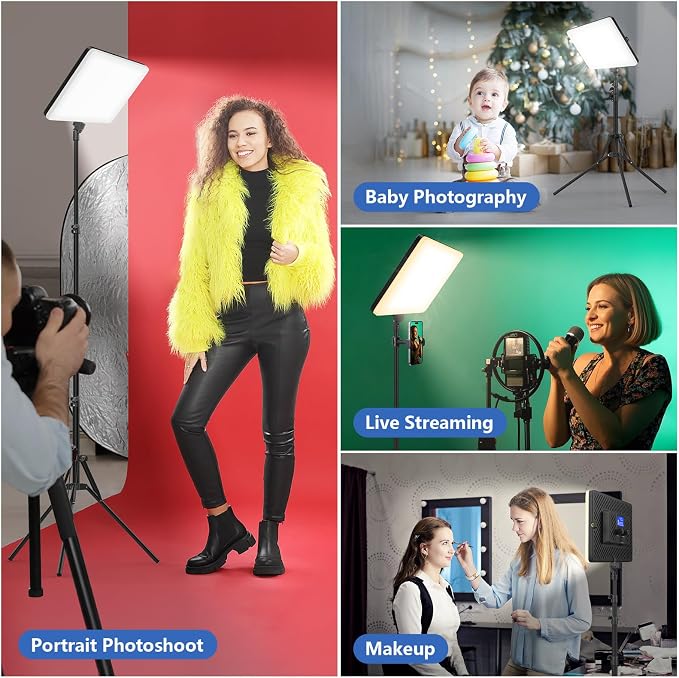Led Video Light Panel Lighting Kit, QEUOOIY 2-Pack Bi-Color Photography Lighting