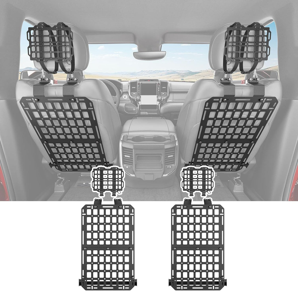 SZYANG Seatback Molle Panel Compatible with 2019-2026 Dodge Ram 1500 Headrest Organizer Molle Panel for 2 Seats Tactical Seat Back Organizers Replacement for 2019-2026 Dodge Ram 1500 Accessories