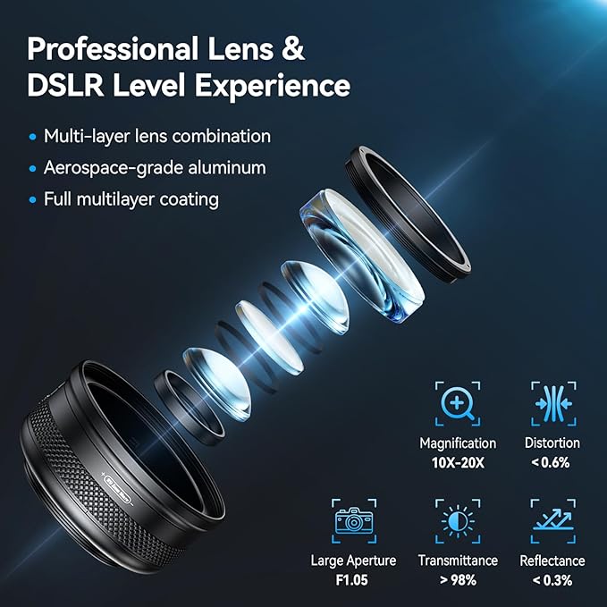 APEXEL 10-20X Macro Lens for iPhone & Android Phones | HD Photography Lens Kit