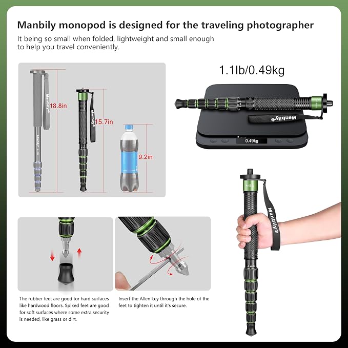 Manbily Camera Monopod Aluminum Portable Compact Lightweight Travel Monopod