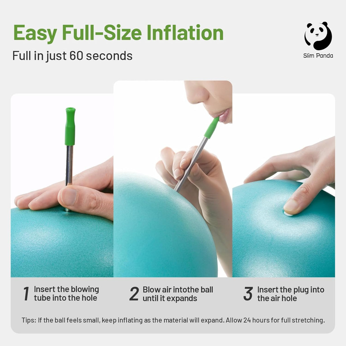 Slim Panda Pilates Ball - 9 Inch Anti-Burst Mini Yoga Ball for Stability and Core Strength