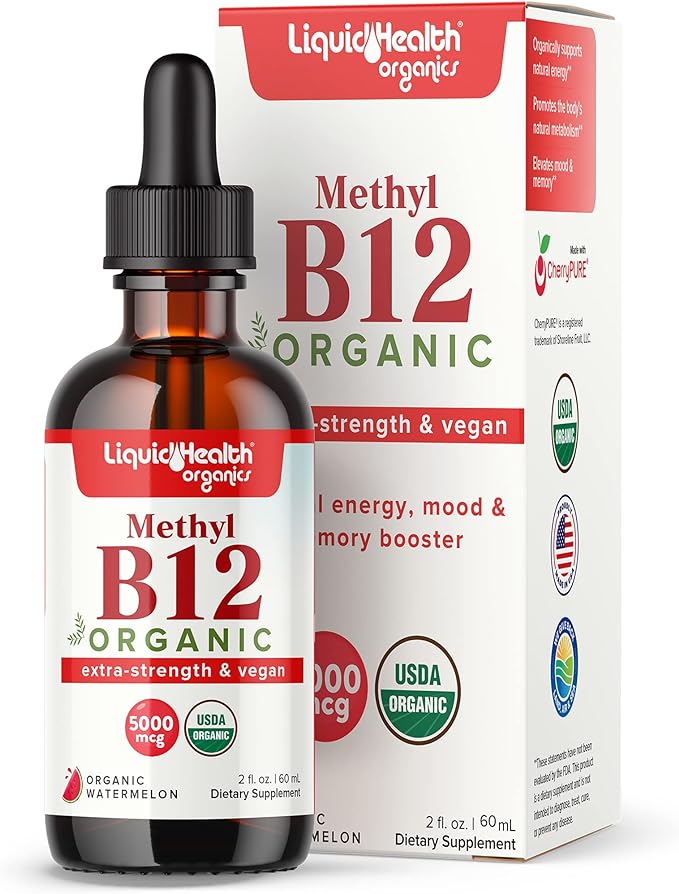 LIQUIDHEALTH Neurologic Nootropic Focus Supplement & Organic Methyl B12 5000mcg Vitamin Drops with Tart Cherry Juice for Immune Support, Improved Memory & Concentration, Natural Energy, Overall Health