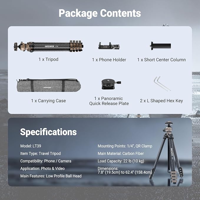 NEEWER LITETRIP Carbon Fiber Travel Tripod