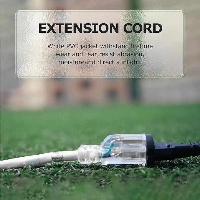YOJOE Indoor Outdoor Extension Cord with Lighted End, 3 Prong 15A Weatherproof Power Cord, 12 Gauge Heavy Duty 6 ft White Extension Cord for Garage, Garden and Home, 12/3 SJTW UL Listed