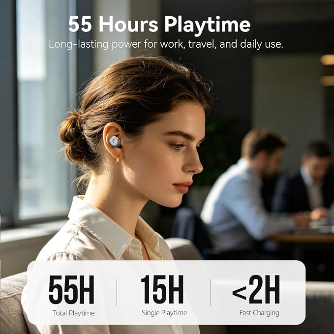 TOZO T10 Wireless Earbuds Powerful Bass Stereo Wireless Charging, APP, IPX8 | Waterproof, 55H Playtime, Ergonomic Design In Ear buds, App Customize EQ, Bluetooth 5.3 Headphones for Work, Travel, White