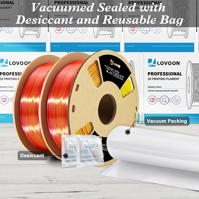 LOVOON Silk PLA 3D Printing Filament Bundle 2KG, PLA Filament 1.75mm Shiny