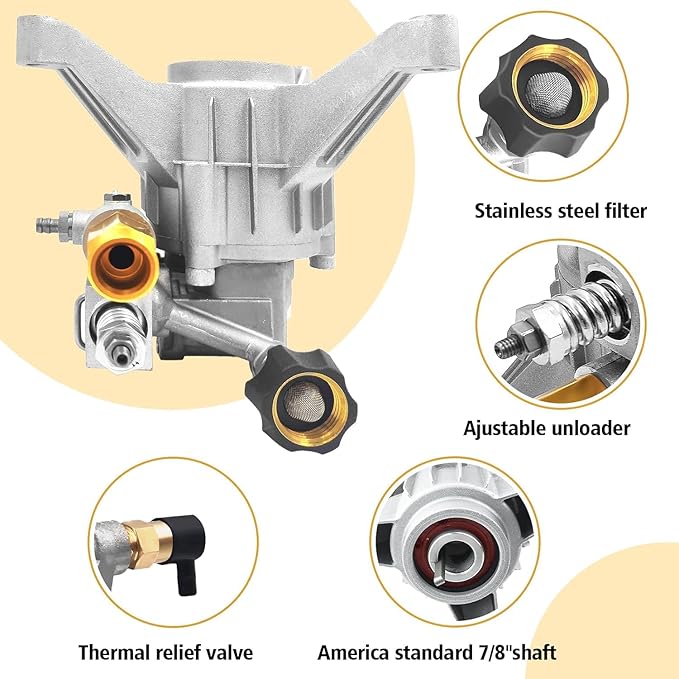 7/8" Shaft Vertical Pressure Washer Pump Max 3100 PSI Power Washer Pump Replacement Rear Inlet/Outlet 2800-3100 PSI, Compatible with Honda,GCV160,GCV190,Homelite,Craftman,Simpson,Briggs&Stratton