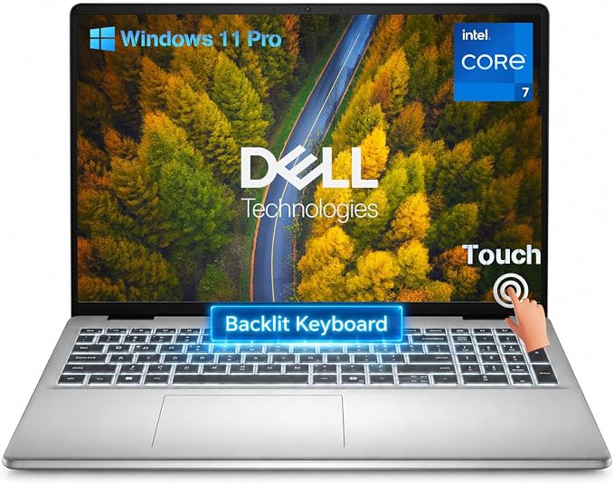 Dell 16 Touchscreen Laptop, Core 7 150U, 32GB DDR5 RAM 5200MT/s, 1TB SSD | 16:10 FHD+ 300nits WVA/IPS Display, Full-size Backlit Keyboard with Number Pad, Fingerprint Reader, Ai Copilot Key, Win11 Pro