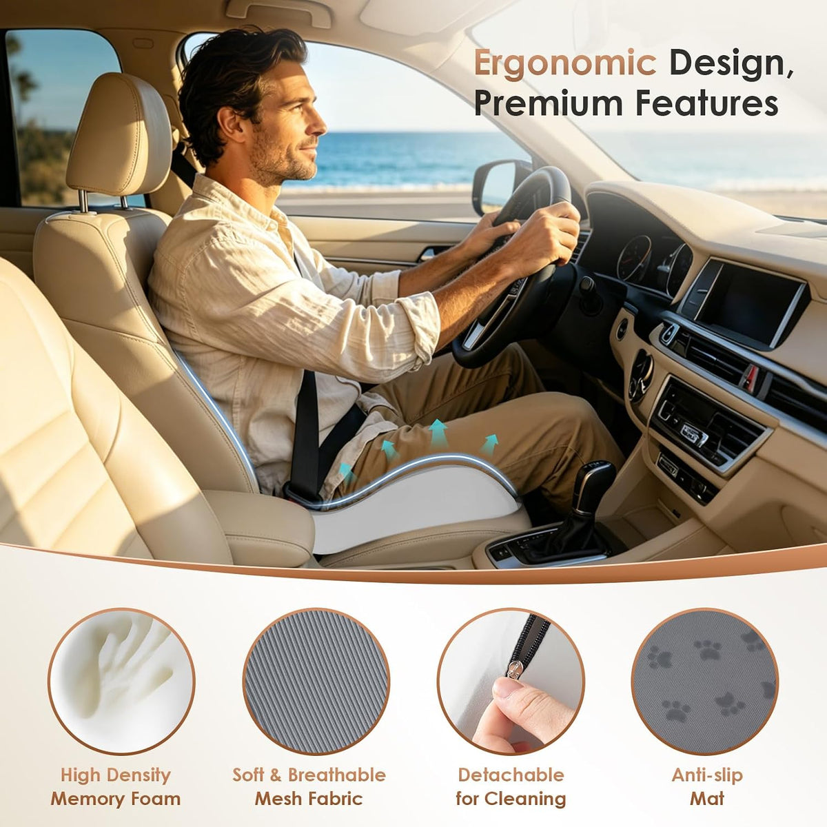 FLORICH Car Seat Cushion for Driving, Memory Foam Seat Cushion for Car Office Chair, Non-Slip Washable Seat Cushion for Car, Driver, Office-Gray