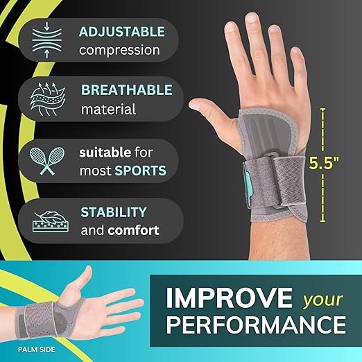 BraceAbility Wrist Support for Men and Women - Tennis and Pickleball Wrist Brace, Sports Injury Relief, Sprained Wrist Recovery, Tendonitis Support, Cycling, Volleyball, Golf - Right Hand (Large)