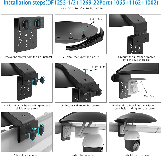 HOLACA Universal PTZ Camera Gutter Mount and Sun Rain Shade Cover
