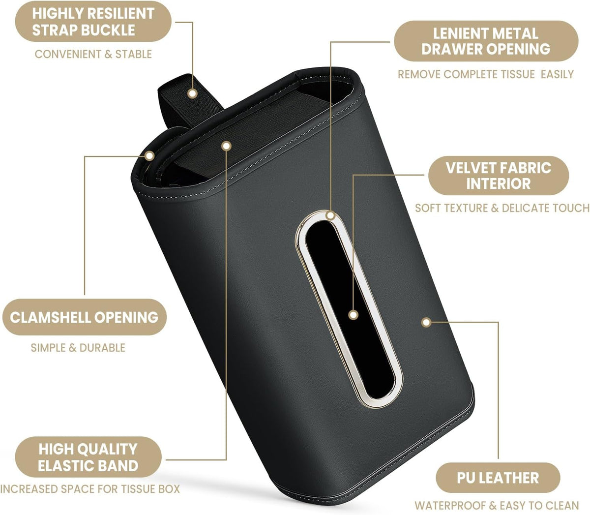 WHHMK Large Car Tissue Holder, Refill Easily Clamshell Opening, Black 1PC