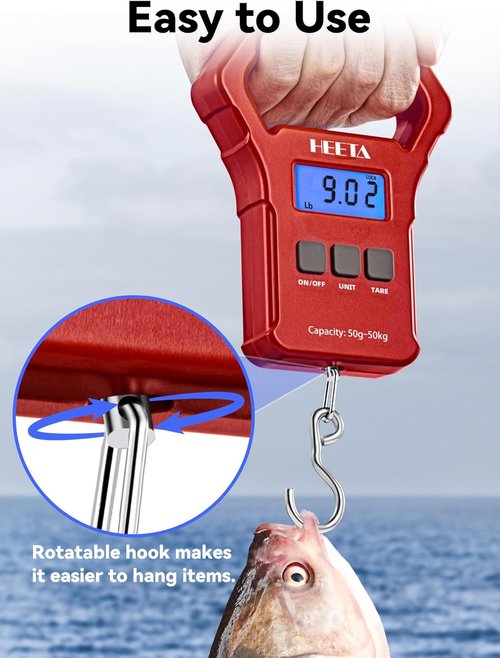 HEETA Digital Fishing Scale - 110lb Capacity with Backlit LCD Display & Non-Slip Handle | Portable Luggage Scale