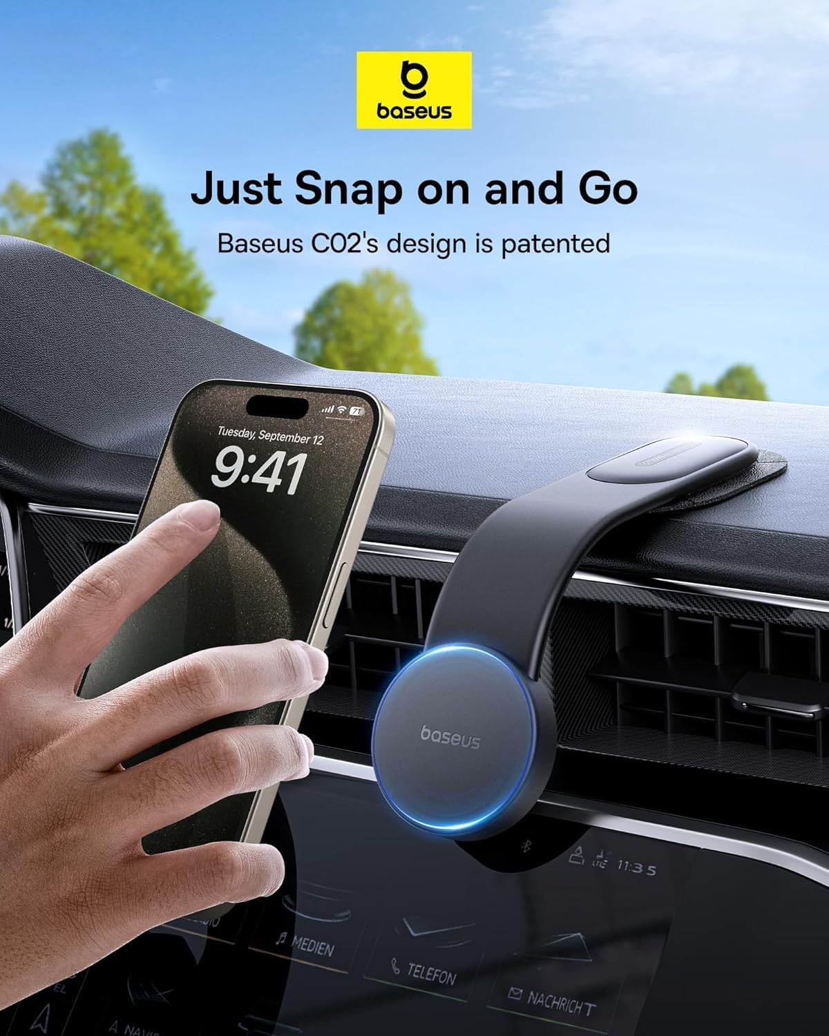 Baseus for Magsafe Car Mount, 25N Magnetic Phone Holder for Car, Cell Phone Car Mount Compatible with iPhone 17 to 13 Pro Plus Max Mini, Bendable Memory Titanium Alloy for All Dashboard
