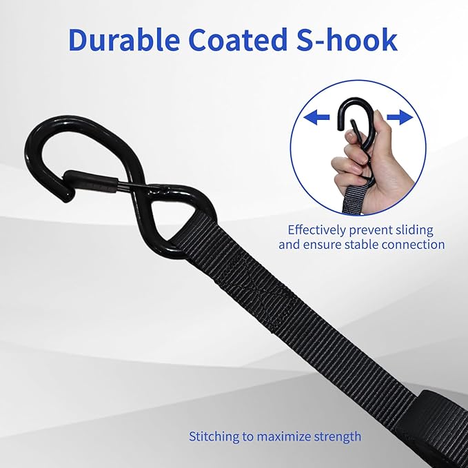 Ratchet Straps 4 Pack - 2,200 Lbs Break Strength 1 in x 15 Ft Medium Duty Ratchet Tie Down Straps with S Hooks Set for Truck, Cargo Van, Trailer, Motorcycle (Black)