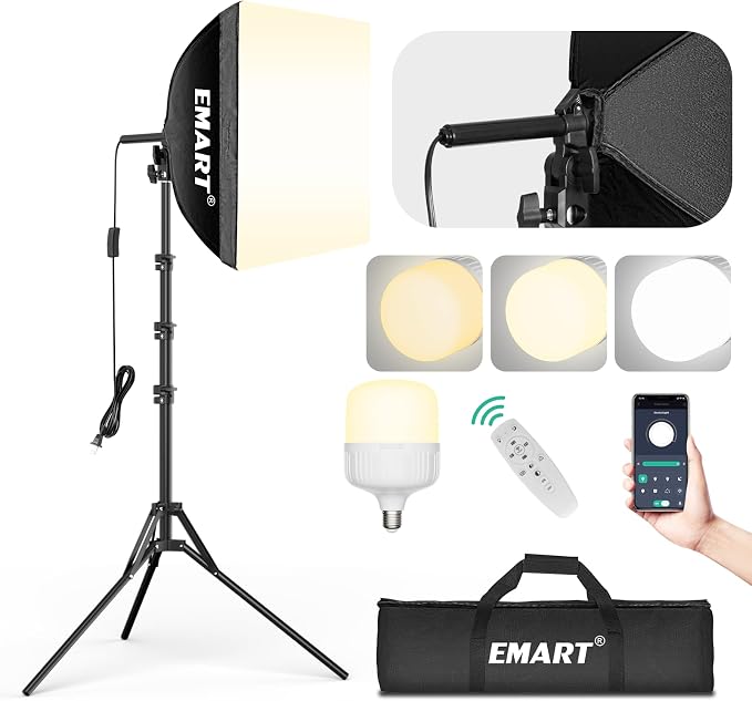 EMART Softbox Photography Lighting Kit, 50W 3000K-6000K LED Bulb